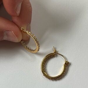 Gold Hoop Earrings Inlaid w/ Zirconia Gems